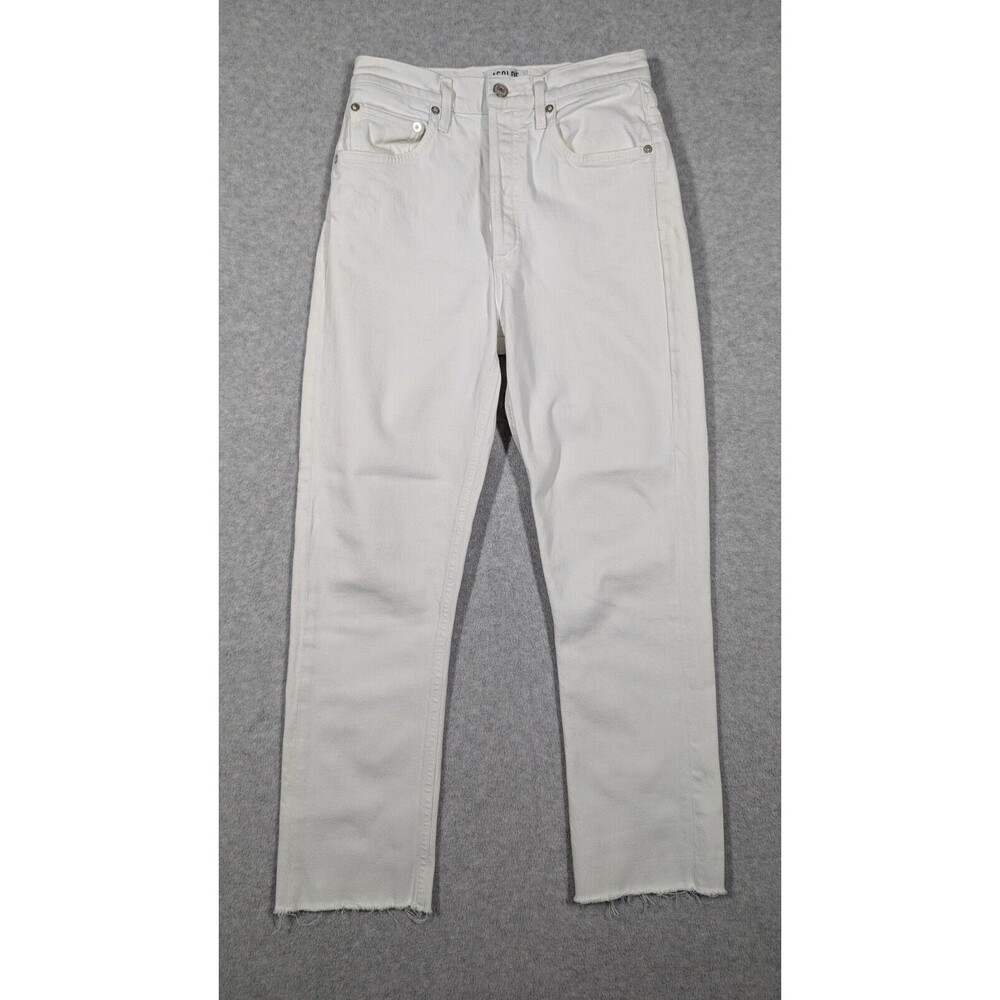 Agolde Women Jeans 26x25 Riley High Rise Straight Crop Button Fly Raw Fray Hem